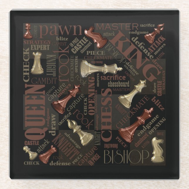 Bedingungen und Stücke für Schach - Kupfer- und Go Glasuntersetzer (Vorderseite)