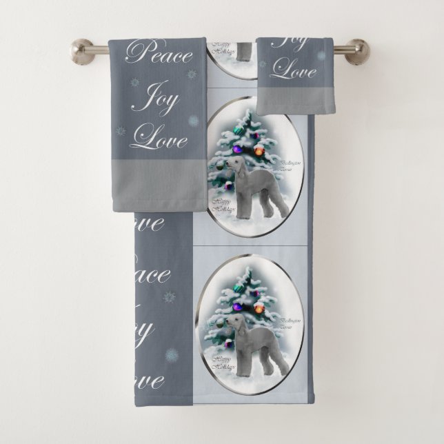 Bedlington Terrier Christmas Badhandtuch Set (Insitu)