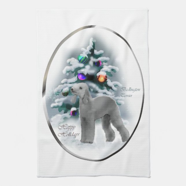 Bedlington Terrier Christmas Geschirrtuch (Vertikal)