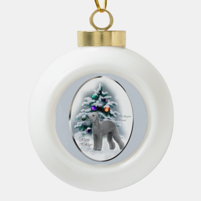 Bedlington Terrier Christmas Keramik Kugel-Ornament (Vorderseite)