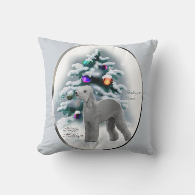 Bedlington Terrier Christmas Kissen (Vorderseite)