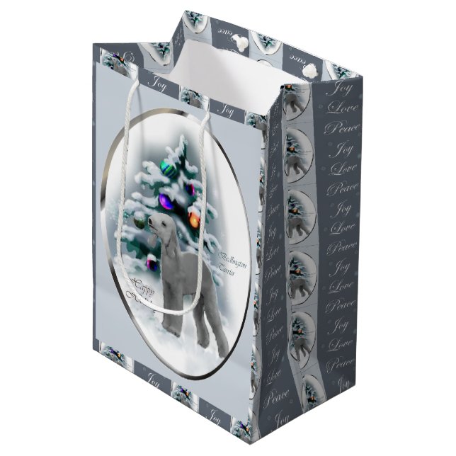 Bedlington Terrier Christmas Mittlere Geschenktüte (Vorderseite Schrägansicht)