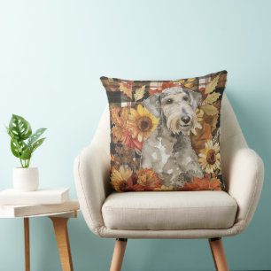 Bedlington Terrier Dog Fall Wasserfarben Blume Kissen