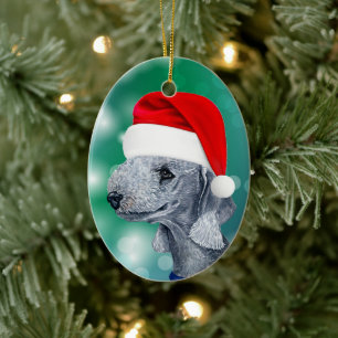 Bedlington Terrier Dog Rote Weihnachtsmannmütze We Keramik Ornament