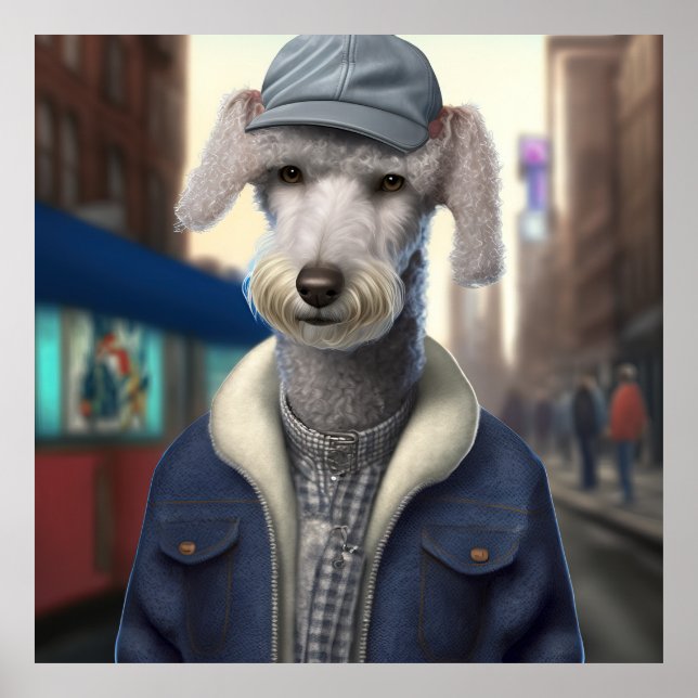 Bedlington Terrier Hipster Dog Poster (Vorne)