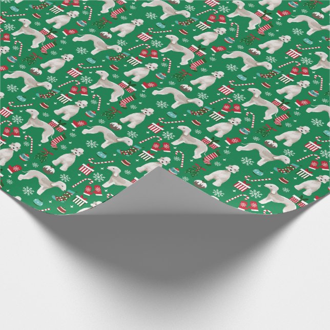 Bedlington Terrier Hund Weihnachtsmann Geschenkpapier (Ecke)