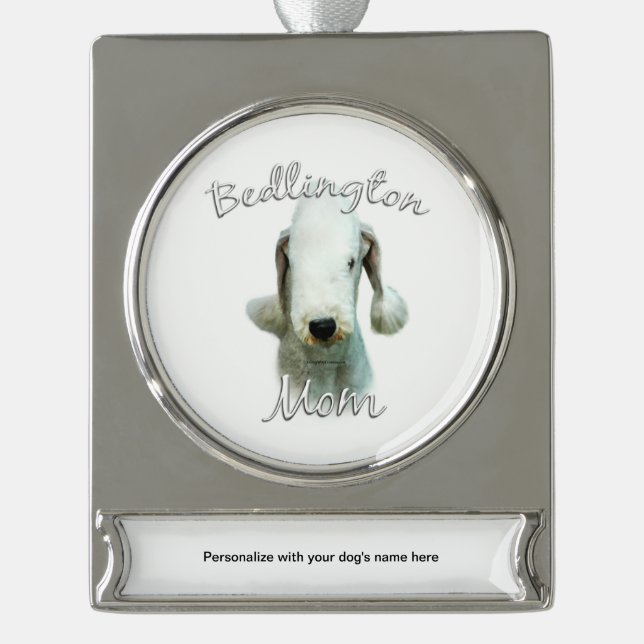 Bedlington Terrier Mama 2 Banner-Ornament Silber (Vorderseite)