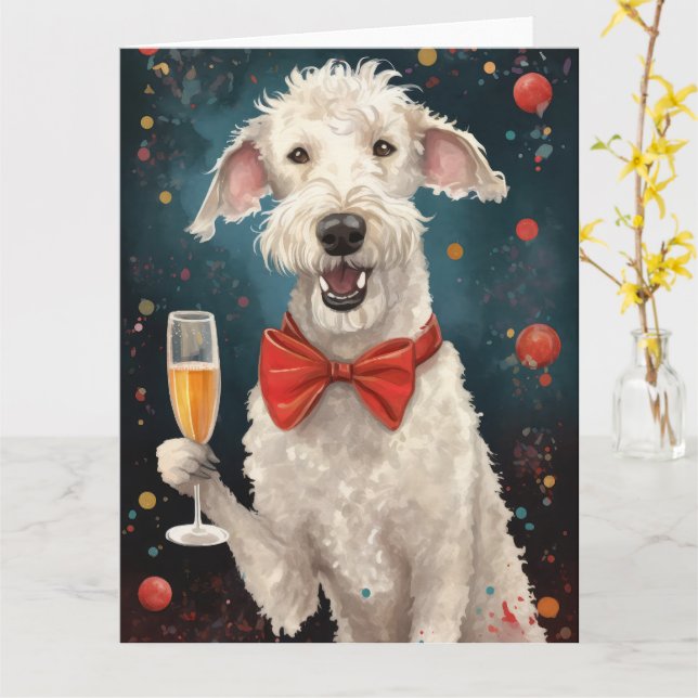 Bedlington Terrier Neujahr Karte (Gelbe Blume)