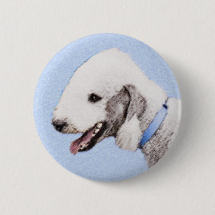 Bedlington Terrier Painting - Original Dog Art Button