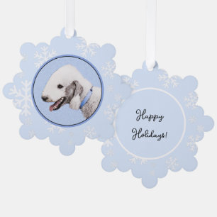 Bedlington Terrier Painting - Original Dog Art Ornament Karte