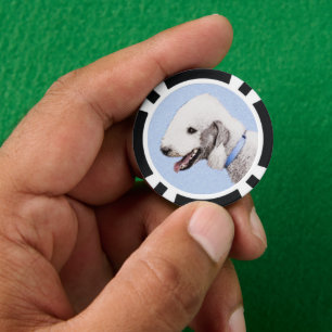 Bedlington Terrier Painting - Original Dog Art Pokerchips