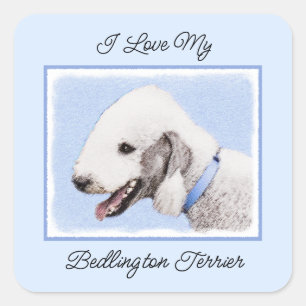 Bedlington Terrier Painting - Original Dog Art Quadratischer Aufkleber