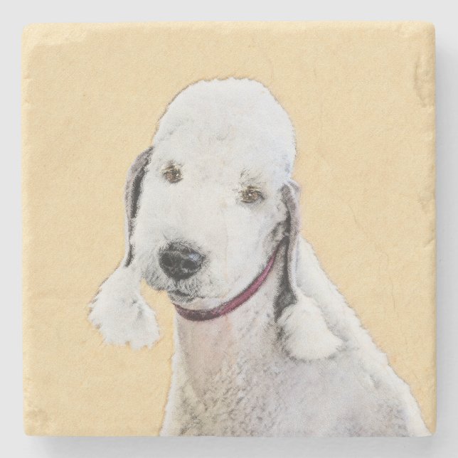 Bedlington Terrier Painting - Original Dog Art Steinuntersetzer (Vorderseite)