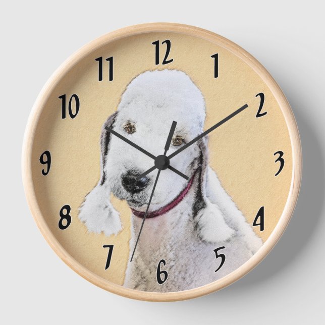 Bedlington Terrier Painting - Original Dog Art Uhr (Vorderseite)