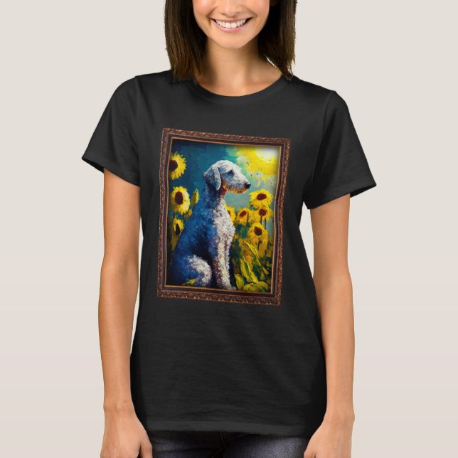 Bedlington Terrier Painting Sunflower Flower Mom W T-Shirt (Vorderseite)