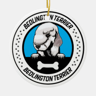Bedlington Terrier Peeking Illustration Badge Keramik Ornament