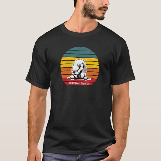 Bedlington Terrier Retro Vintag farbiger Sonnenunt T-Shirt (Vorderseite)