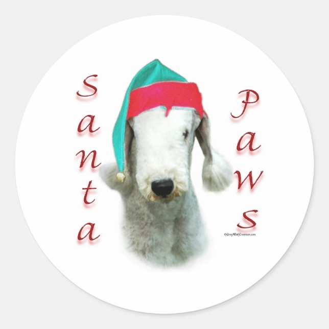 Bedlington Terrier Santa Paws Runder Aufkleber (Vorderseite)