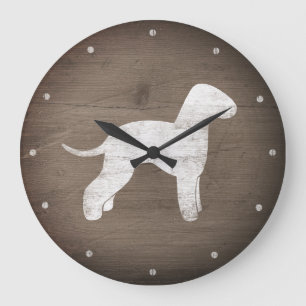 Bedlington Terrier Silhouette Rustikaler Stil Große Wanduhr