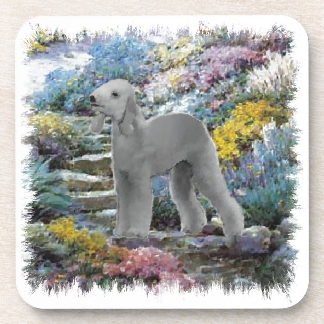 Bedlington Terrier Summer Garden Getränkeuntersetzer (Vorderseite)