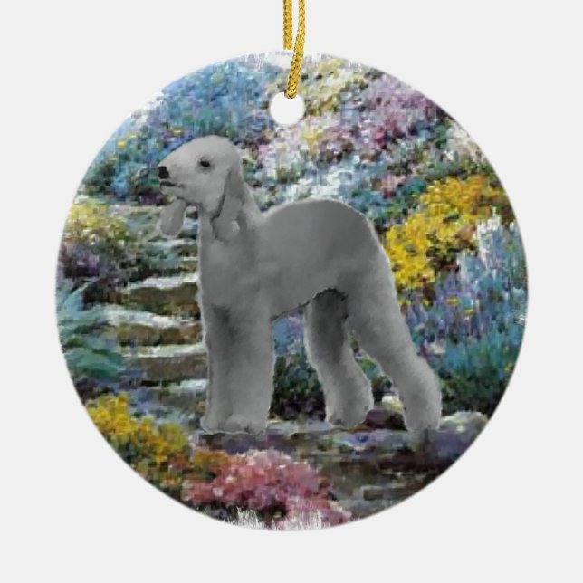 Bedlington Terrier Summer Garden Keramikornament (Vorne)