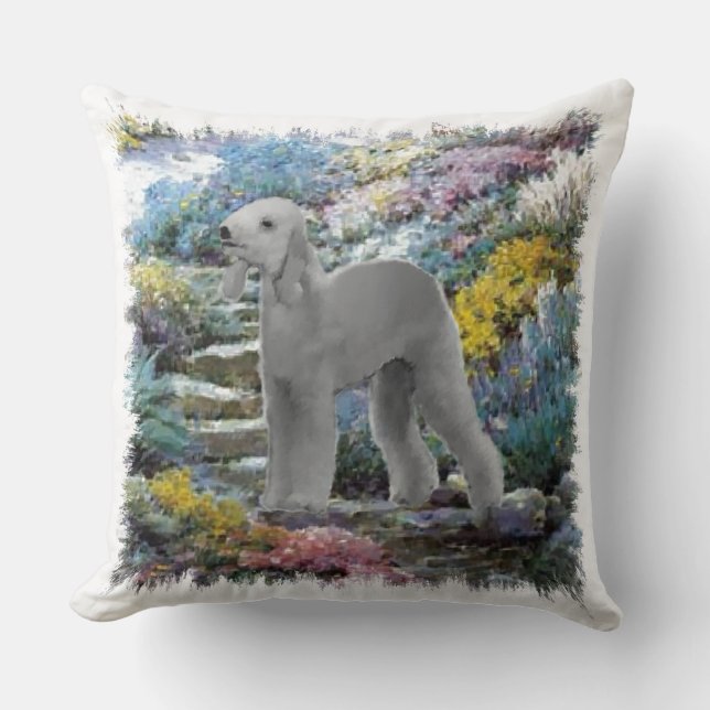 Bedlington Terrier Summer Garden Kissen (Vorderseite)