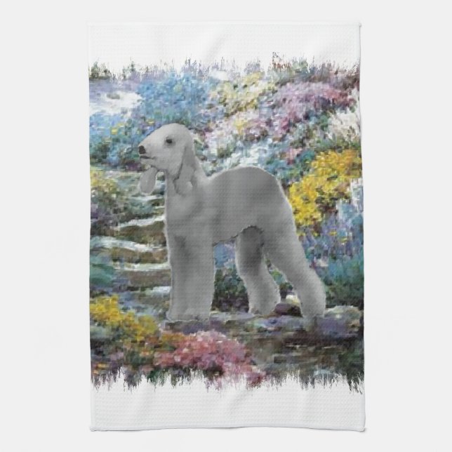 Bedlington Terrier Summer Garden Küchentuch (Vertikal)