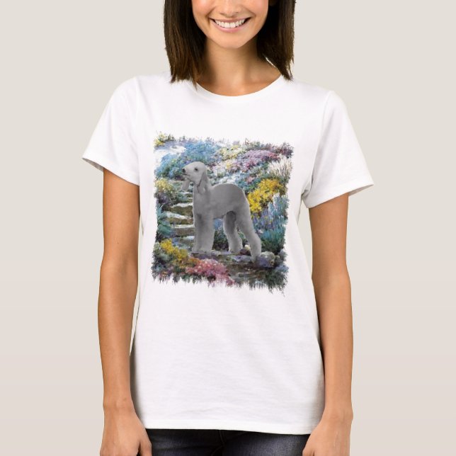 Bedlington Terrier Summer Garden T-Shirt (Vorderseite)