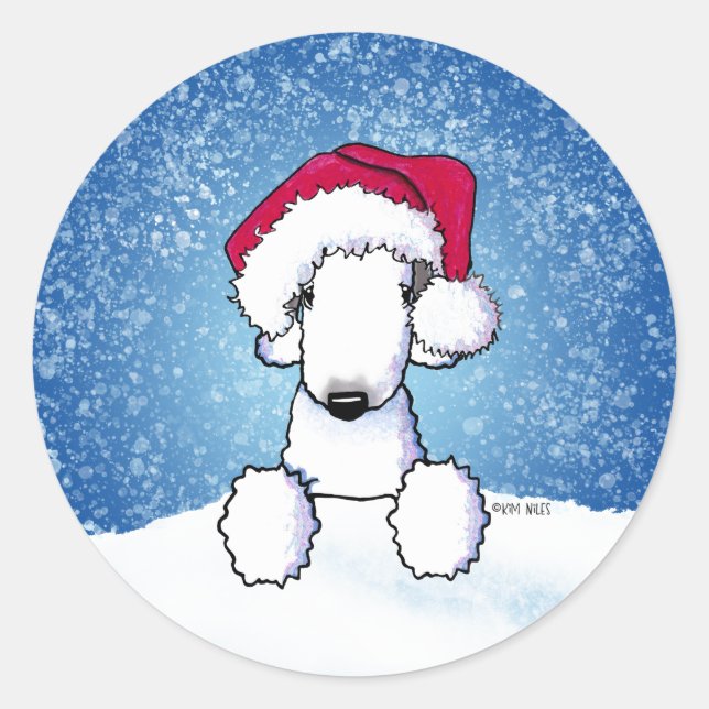 Bedlington Weihnachten Runder Aufkleber (Vorderseite)