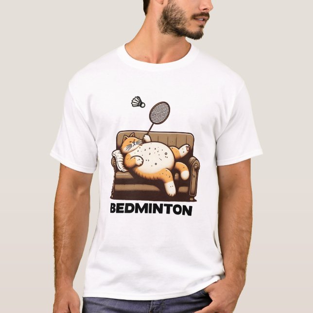 Bedminton Cat Funny T-Shirt (Vorderseite)
