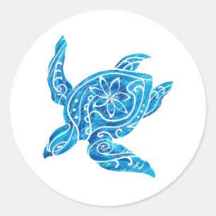 Bedrängnis-Aquarell-Hawaiianer Honu Runder Aufkleber