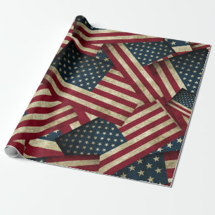 Bedrängte amerikanische Flaggen Geschenkpapier