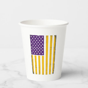 Bedrängte lila und goldene amerikanische Flagge Ve Pappbecher