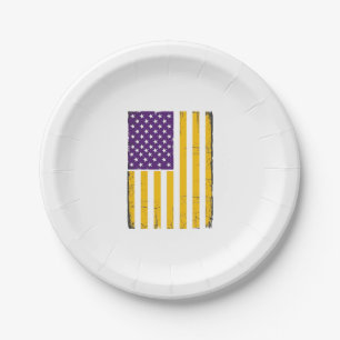 Bedrängte lila und goldene amerikanische Flagge Ve Pappteller