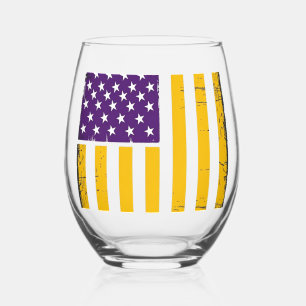 Bedrängte lila und goldene amerikanische Flagge Ve Weinglas Ohne Stiel