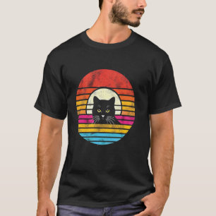 Bedrängte Retro-Sonnenuntergang Schwarze Katze Mam T-Shirt