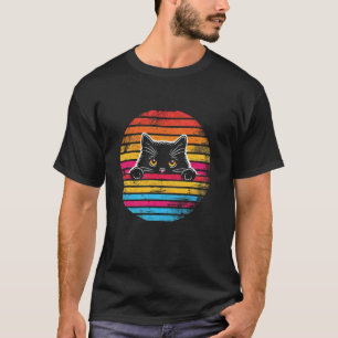 Bedrängte Retro-Sonnenuntergang Schwarze Katze Mam T-Shirt