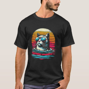 Bedrängte Retro-Sonnenuntergangs-Chill-Katze-Mama- T-Shirt