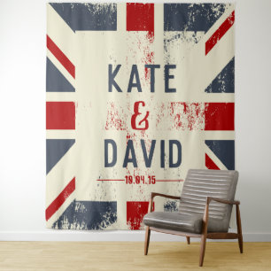 Bedrängtes Union Jack Paarnamen Hochzeitsgeschenk Wandteppich