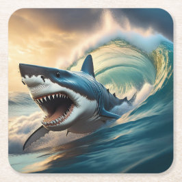 bedrohlicher Hai Rechteckiger Pappuntersetzer