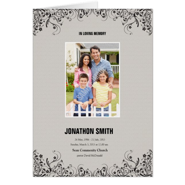 Bedruckbare Begräbnis- Programm-Schablone (Vorne)