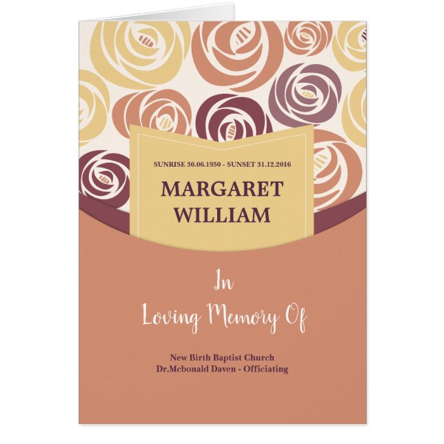 Bedruckbare Begräbnis- Programm-Schablone (Vorne)