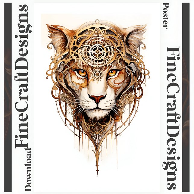 Bedruckbare Steampunk Tiger Metallic Cogs Wheels 1 Poster (Von Creator hochgeladen)