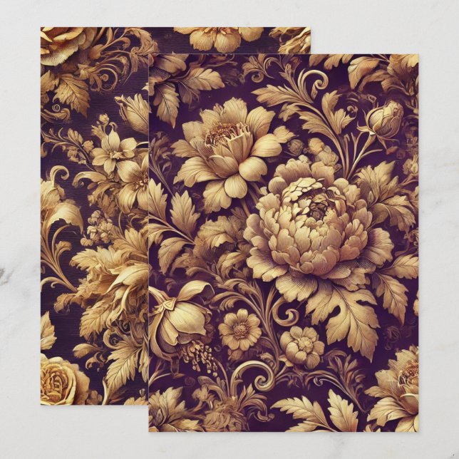 Bedruckbares Lila und Viktorianisches Blumenmuster Einladung (Vorne/Hinten)