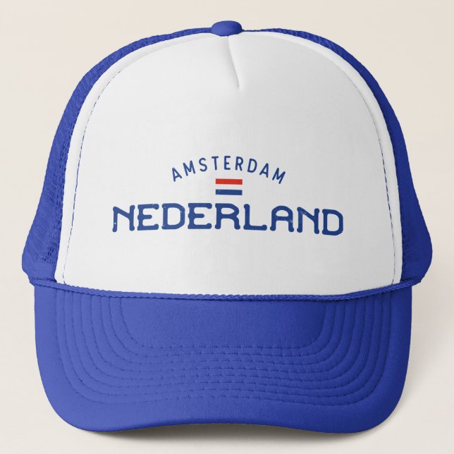 Bedrückt Amsterdam Nederland (Niederlande) Truckerkappe (Vorderseite)