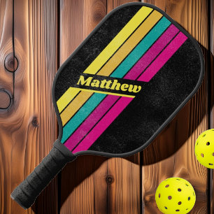 Bedruckt Retro-Gestreift-Dunkle 80er mit Namen Pickleball Schläger