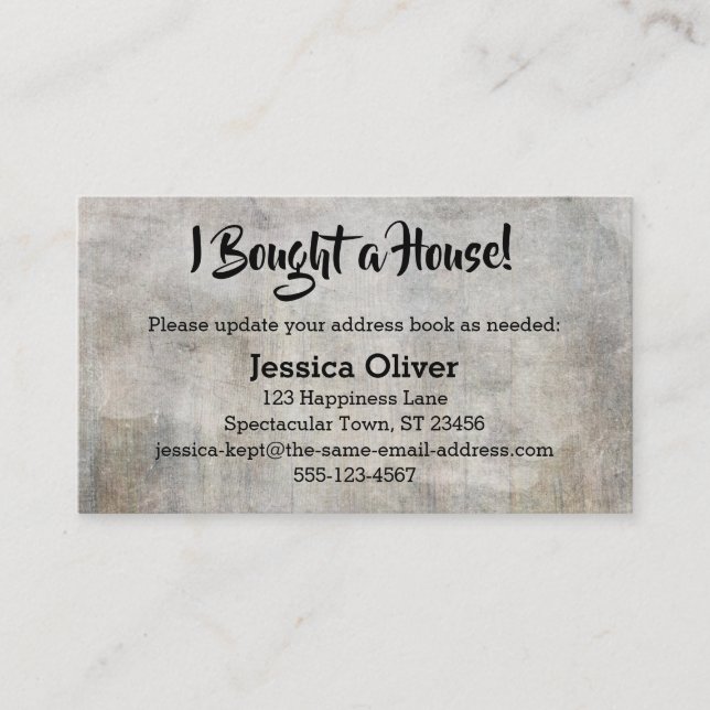 Bedrückt, rustikal "Ich habe ein Haus gekauft!" Ka Visitenkarte (Vorderseite)