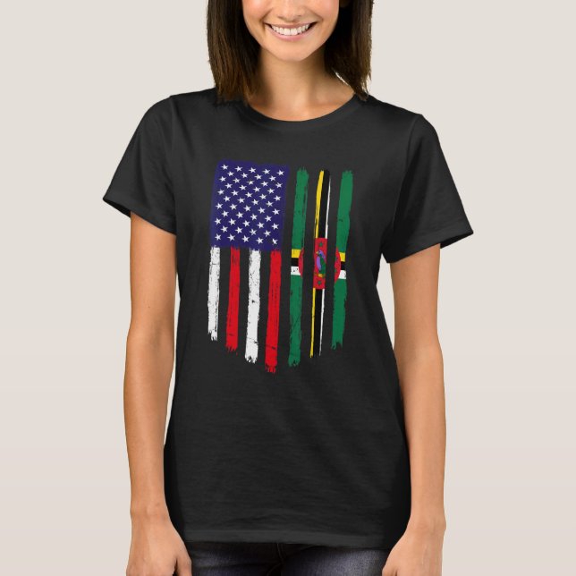 Bedrückte amerikanische Flagge & Dominica Flag Pat T-Shirt (Vorderseite)