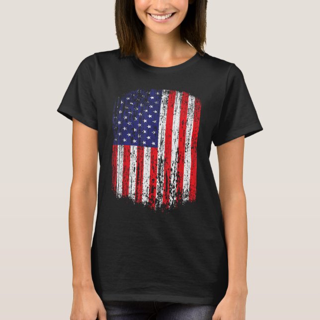 Bedrückte amerikanische Flagge Patriotic T-Shirt (Vorderseite)