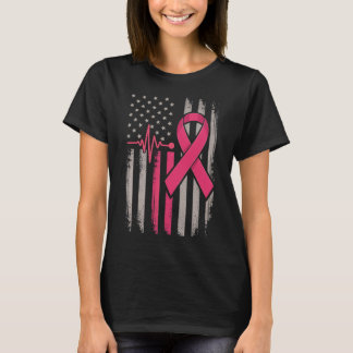 Bedrückte amerikanische Flagge rosa Ribbon Brustkr T-Shirt